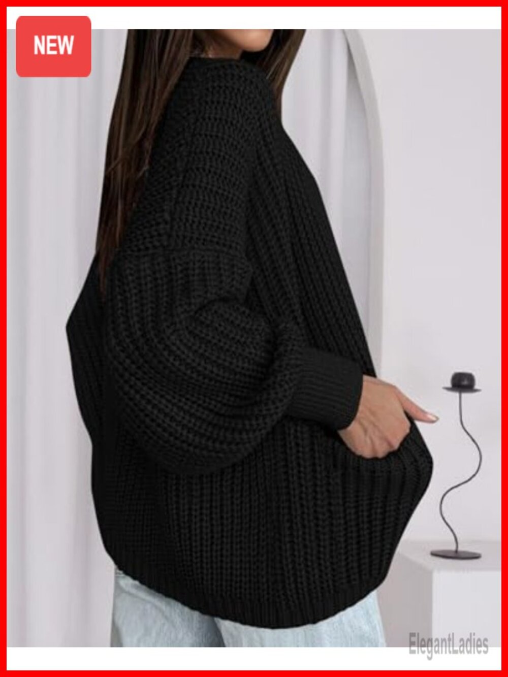 Womens Chunky Knit Open Front Cardigan Sweater with Pockets